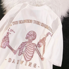 Skeleton Printed Funny Oversized T-shirt Female Tops Vintage