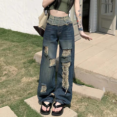 Y2K Distressed Gothic Women's Jeans Streetwear Fashion