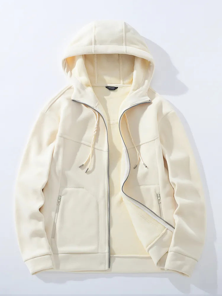 Jacket Men Winter Unisex Hooded Windbreaker with Thick Warm Fleece Coat