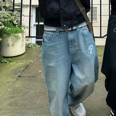 Men Street Retro Hip Hop Print Jeans High-waist