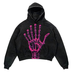 Men Hoodies Pullover High Street Dark Vintage Skull Hand Tops Oversize Streetwear
