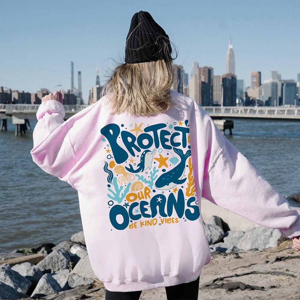 Protect Our Oceans Respect the Local Print Women Hoodies Trend Streetwear