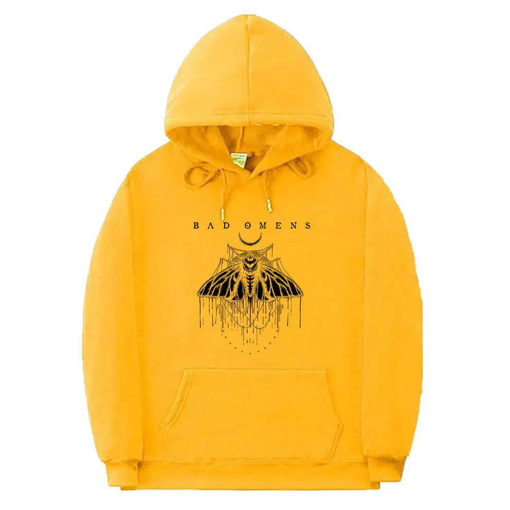 Bad Omens Print Hoodie Funny Moth Graphic Hip Hop Streetwear Long Sleeve