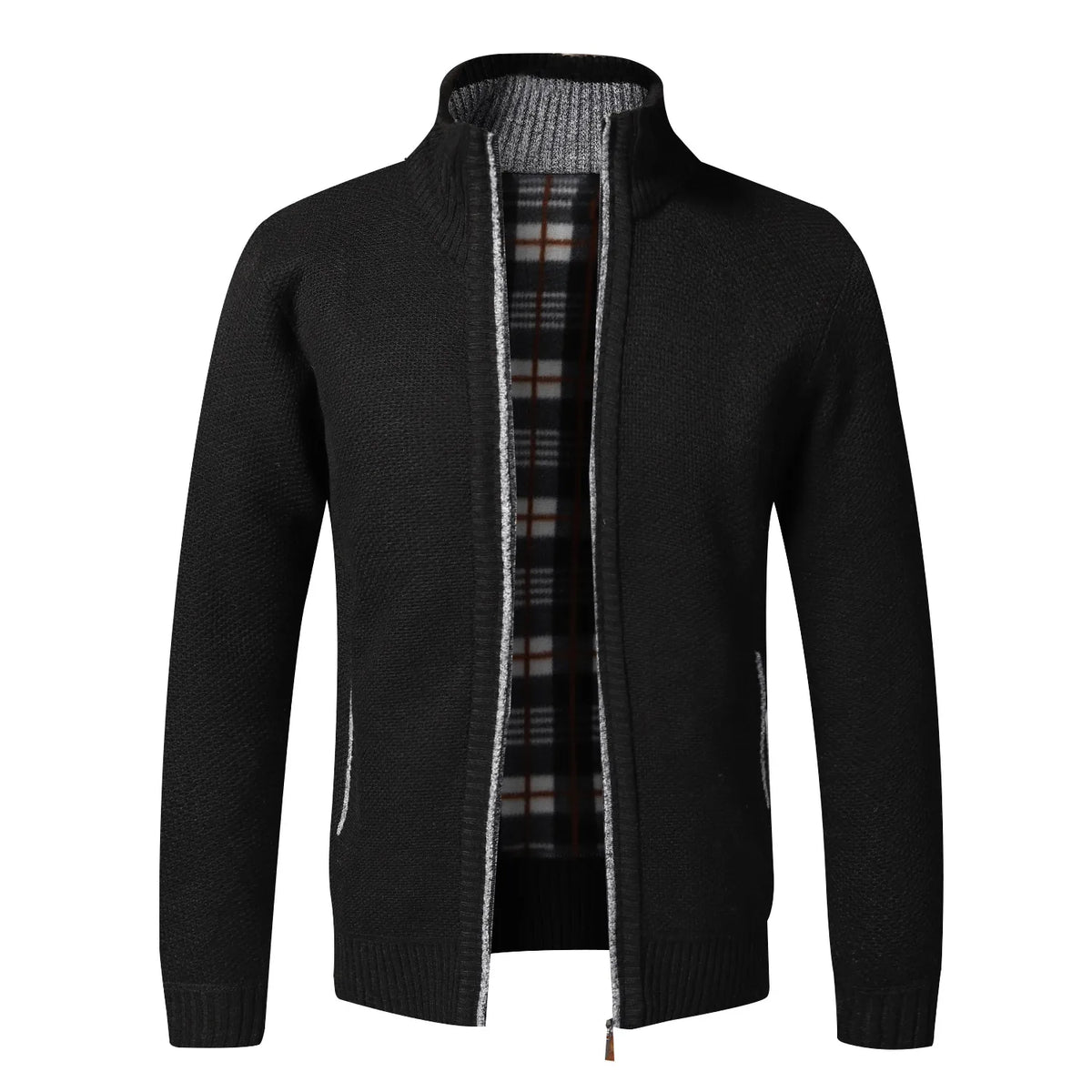 Men Autumn and Winter Jackets Stand Collar Zipper Solid Jacket
