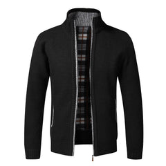 Men Autumn and Winter Jackets Stand Collar Zipper Solid Jacket