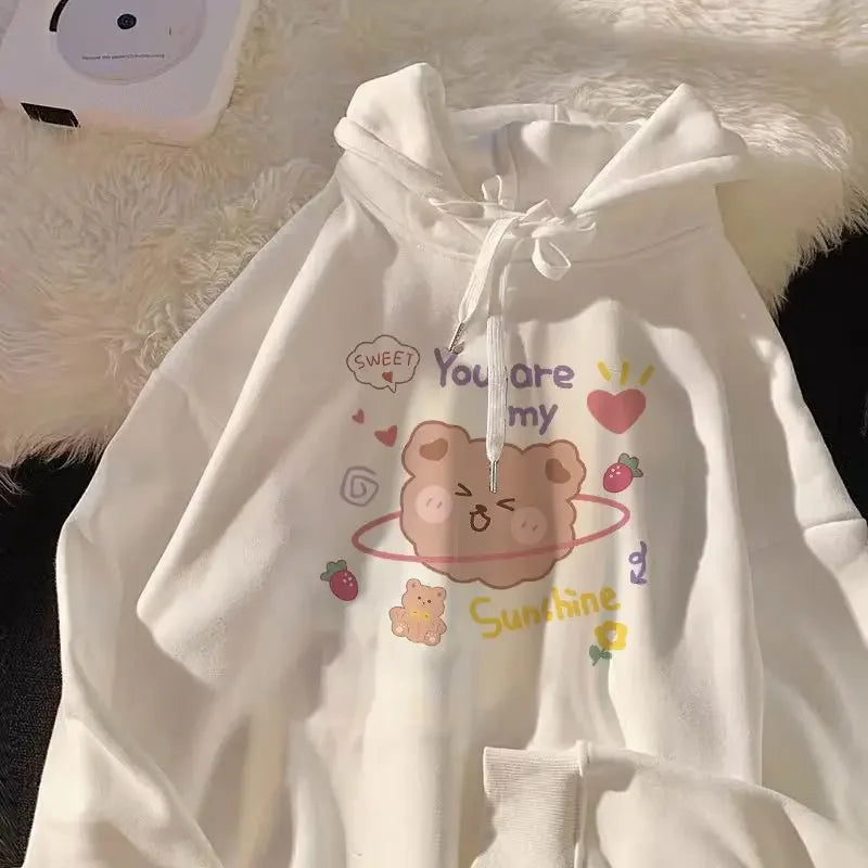 Y2K European and American Cartoon Print Hooded Sweatshirt