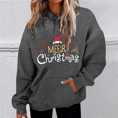 Merry Christmas Women Fall Fashion Graphic Hoodie Fleece Crewneck Loose