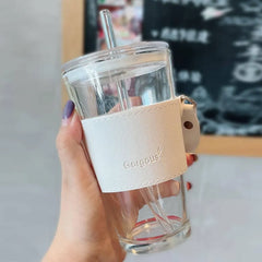 Reusable Glass Boba Tumbler with Cover and Straw Sleeve