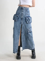 Relaxed Days Maxi Denim Split Skirt