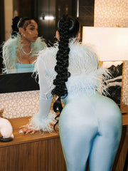 Amie  Jumpsuit + Furry Shawl Top Set