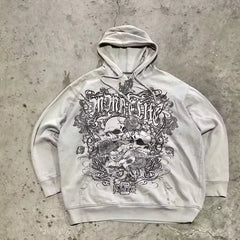 Retro Skull Print Streetwear Pullovers Y2K Gothic Loose Sweatshirts