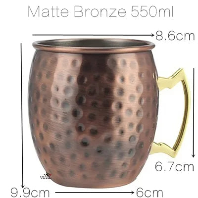 1pcs 550ml 18 Ounces Moscow Mule Mug Stainless Steel Hammered Copper Plated Beer