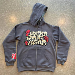 Men Punk Style Hoodie Zipper Hooded Foam Print Winter