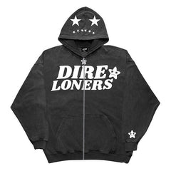 Y2K Retro Print Zip-Up Hoodie Long Sleeve Punk Sport Coat for Harajuku Women