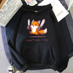 I Don't Give A Fox Cute Animal Hoodie Mens Loose Fleece Pullover Hip Hop Hoodies Streetwear