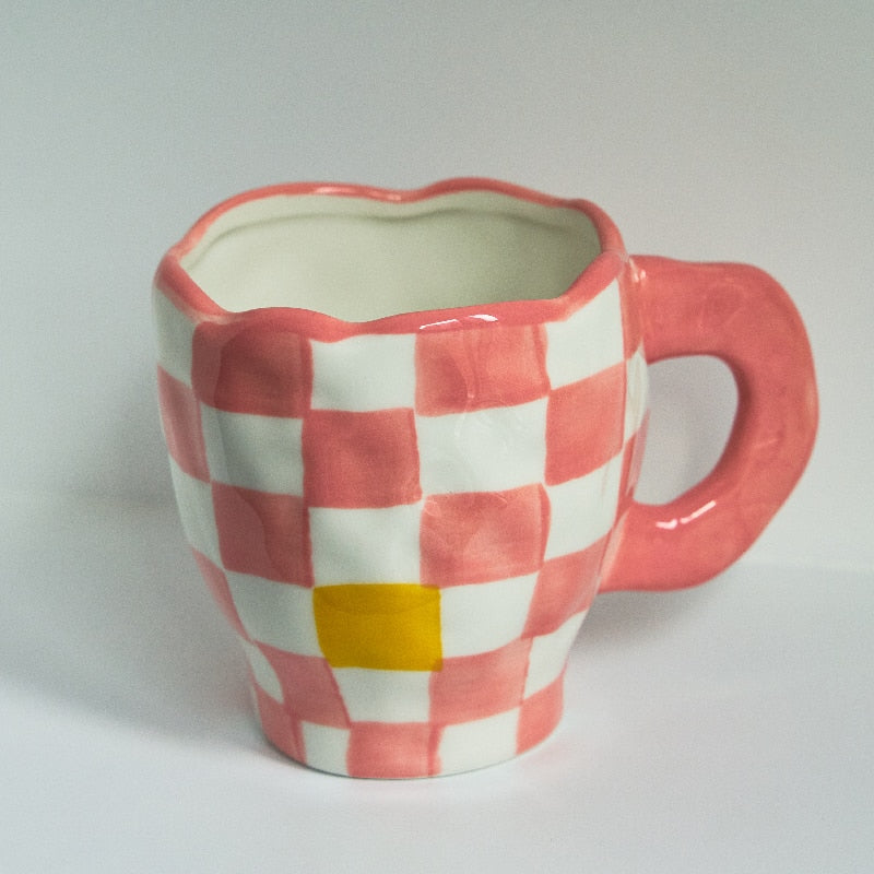 Korean Style Hand Made Irregular Mug Hand Flowers Ceramic