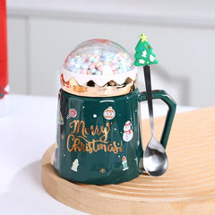 Christmas Mugs with Lid and Santa Claus Spoon Style Cartoon