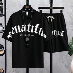 Men's Summer Letter Printing T-shirt and Shorts Set Sports Suit