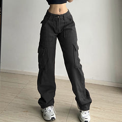 Women's Straight Leg Cargo Jeans with Multiple Pockets Ideal for Summer