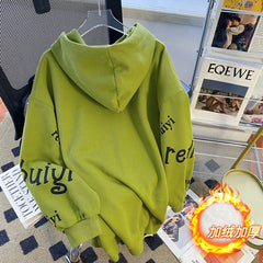 Autumn Letters Drawstring Hooded Top Fashionable Hoodies Plus Fleece Sweatshirt Women