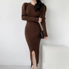 2023 Autumn Winter Long Sleeve Slit Sweater Dress for Women