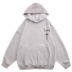 Hoodie Retro Cross Graffiti Pullover Men  Retro Cross