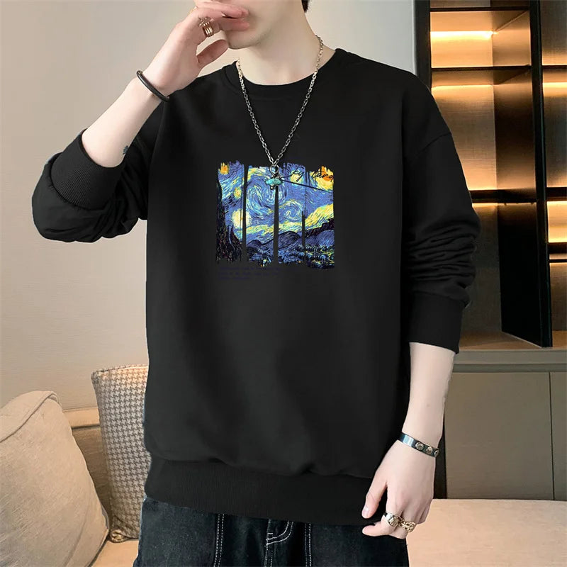 Autumn Starry Night Printed Sweatshirt Loose Fashion Van Gogh Works Hoodies Male