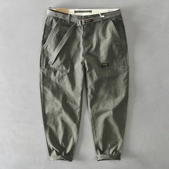 Cotton Men Cargo Pants Korean Style  Casual Loose Belt Mid Waist Slim Fit