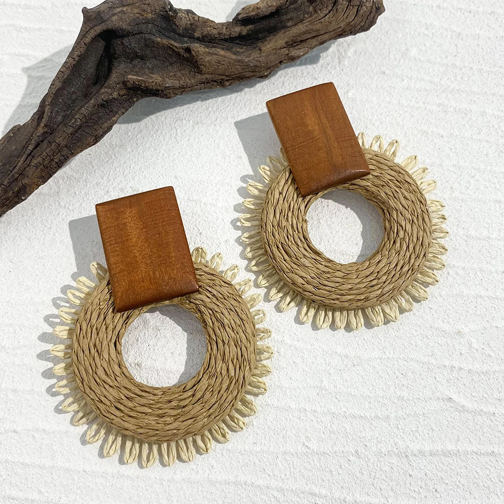Woven Raffia Dangle Earrings