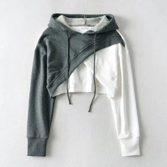 Streetwear Women Cropped Y2K Hoodies Casual Long Sleeve Contrasting Color Hooded