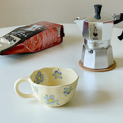 Ceramic Mugs Coffee Cups Hand Pinched Irregular Flower Milk Tea korean style