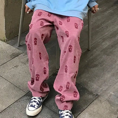 Women's Summer Skulls Drawstring Pants: Loose High Waist Trousers in Popular Korean Preppy Style
