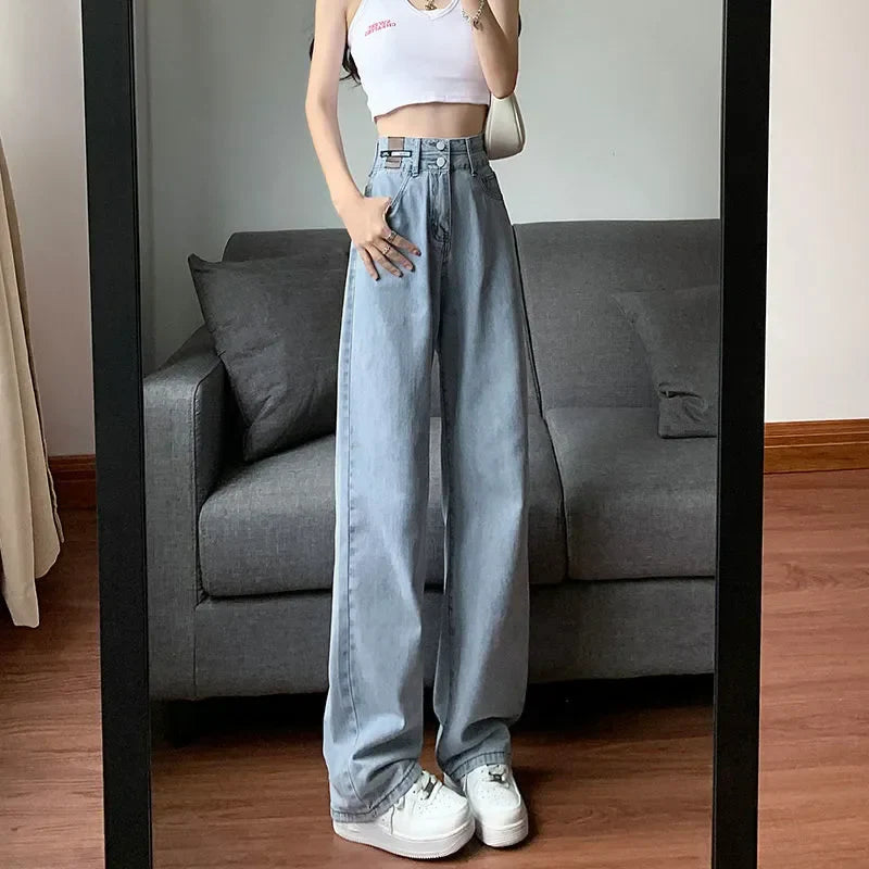 Star Pattern 2024 High Waist Straight Pant Belt Decoration Washed Street Graffiti Raw Edge Splicing