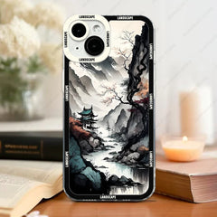 Case For iPhone Soft Cover Ink and Wash Landscape