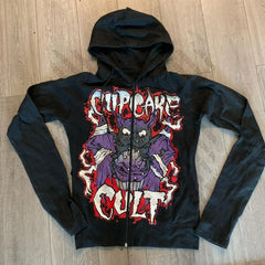 Y2K Graphic Zip-Up Hoodie Grunge Streetwear Sweatshirt