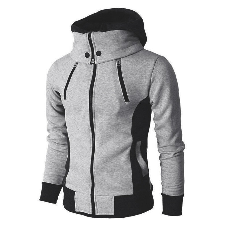 Men Hoodie Casual Fleece Coats Bomber Jacket Scarf Collar