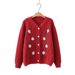 2023 Autumn Women's Floral Embroidered Cardigan: V-Neck Chic Sweater