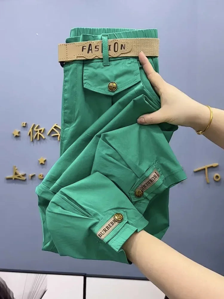 Cotton Metal buttons high-quality Solid Color Pants 2024 Autumn Spring Loose Casual