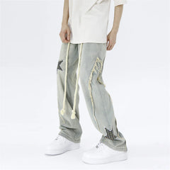 Men Baggy Washed Trousers Streetwear Hip Hop Loose Wide Leg