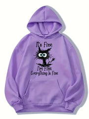 I'm Fine Letter Printed Women Hoodie: Fashion Fleece Pullover for Street Style Comfort