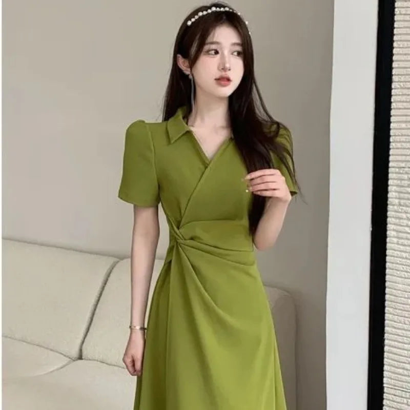 Spring Fashion Polo Neck Short Sleeved V-neck Casual Versatile Western Commuting Slimming