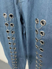 Metal Eyes Low Waist Straight Leg Jeans