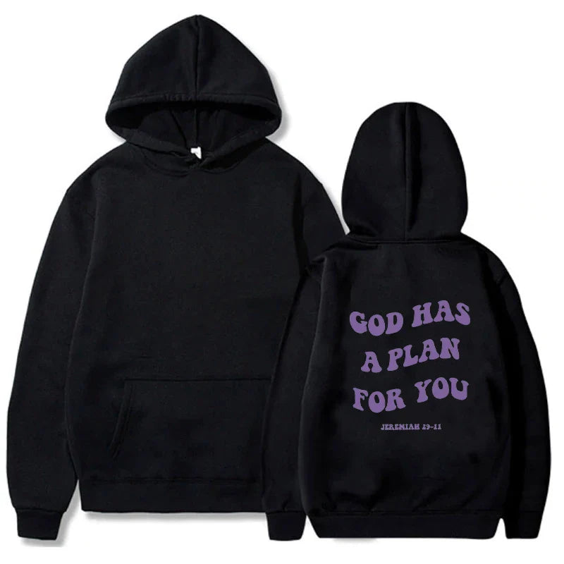 Purple GOD HAS A PLAN FOR YOU Graffiti Hoodies for Women Street Fashion Pullover