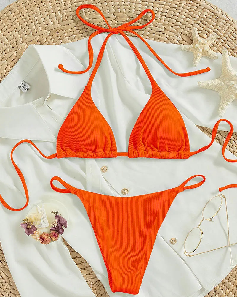 2024 Special Pit Stripe Fabric Bikini Set Women