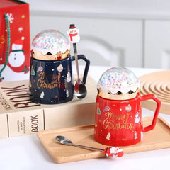Christmas Mugs with Lid and Santa Claus Spoon Style Cartoon