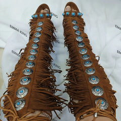 Western Dream Fringe Knee High Heels