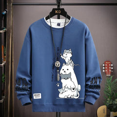 Autumn Men's Sweatshirt Japan Cartoon Cat Printed Top Harajuku Casual