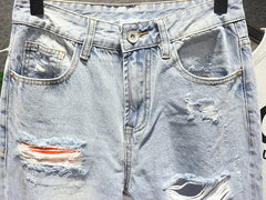 Loose Big Hole Nine Point Straight Denim Pants Baggy Jeans Y2k Streetwear