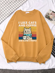 I Like Cats And Coffee Printed Female Pullover Autumn Fleece Sweatshirts