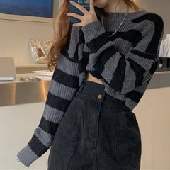 Sweater Korean Style Women Vintage Oversize Long Sleeve O-neck Pullovers Tops